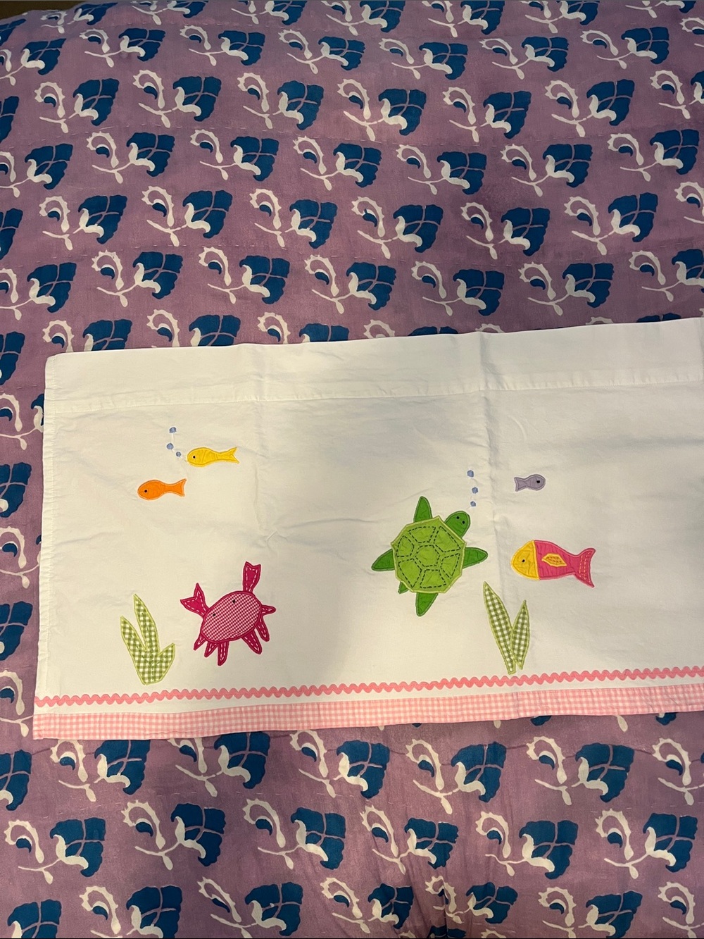 Pottery Barn Kids white cotton ocean theme valance pink gingham & ric rac - Picture 9 of 10